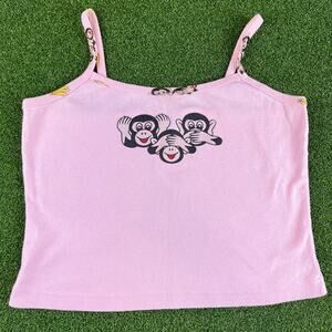 Vintage 90s Y2K Entrancy Monkey Graphic See No Evil Pink Baby Tank Sz L